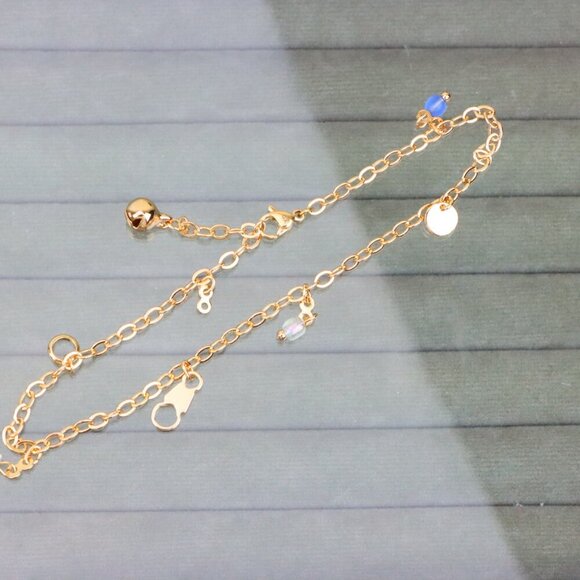 "Rose Gold Anklet with Pearl Drops & Blue Bead, XPAL1167 - Picture 11 of 12